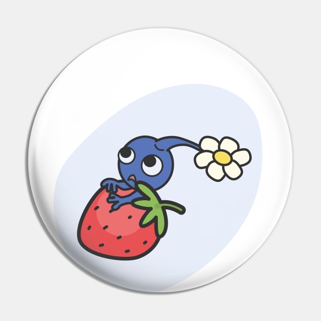 Blue Pikmin on a strawberry Pin by Outofmanapotion