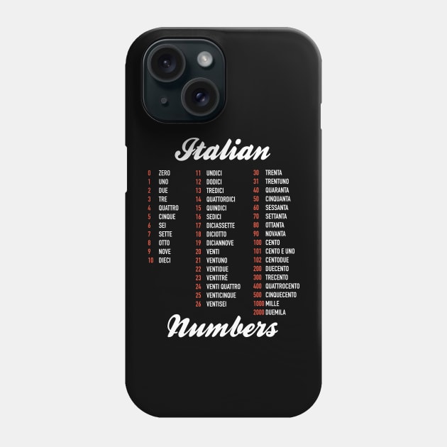 Italian Numbers - Italian Language Cheatsheet Phone Case by Hidden Verb