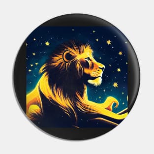 Lion Profile in the Stars Art Pin