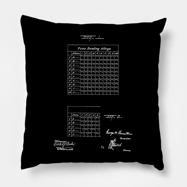 score sheets for bowling alleys Vintage Patent Drawing Pillow by TheYoungDesigns