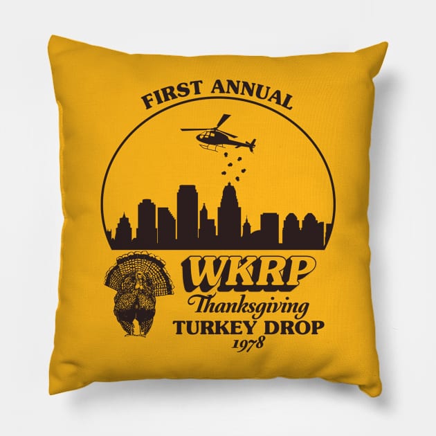 WKRP Thanksgiving Turkey Drop Pillow by Tee Arcade