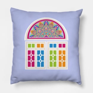 Yemeni Window Stained Glass Qamariyah Magenta design Pillow