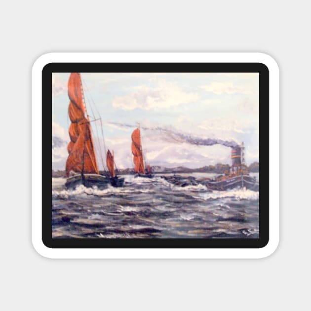 THAMES SAILING BARGES RACING A STEAM TUG ON THE RIVER THAMES Magnet by MackenzieTar