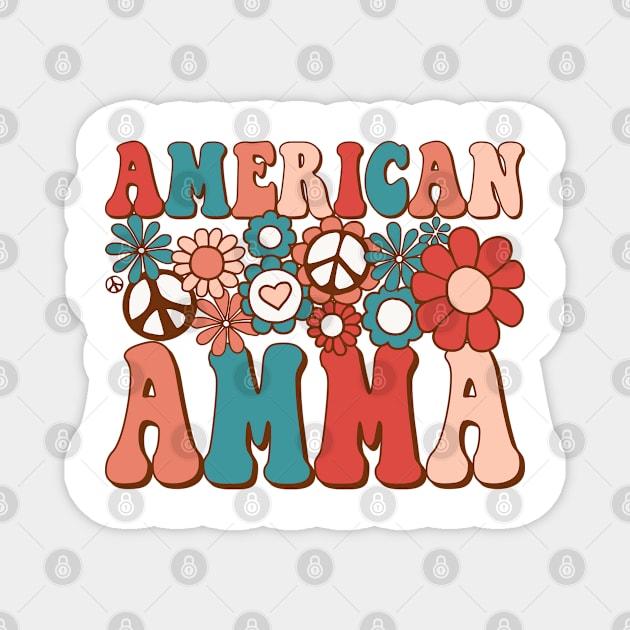 Retro Groovy American Amma Matching Family 4th of July Magnet by BramCrye