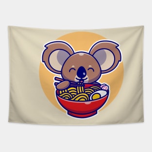 Cute Koala Eating Noodle With Chopstick Cartoon Tapestry