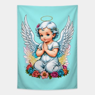 Praying Baby Girl Angel Cherub comic retro vintage Tapestry