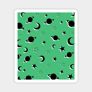 Space Planets and Stars Pattern on Green Background Magnet