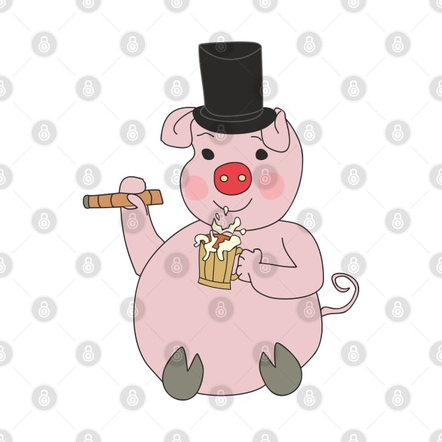 Pig with a cigar and a beer by Alekvik