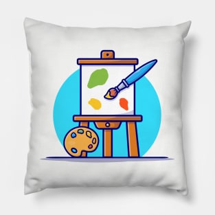 Easel Art Board, Paint pallet And Paint Brush Cartoon Vector Icon Illustration Pillow