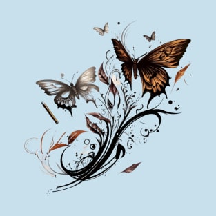 Ink Butterfly Pattren, Tattoo art Flower Pattren, Boho Butterfly Art Design Gift for Her T-Shirt