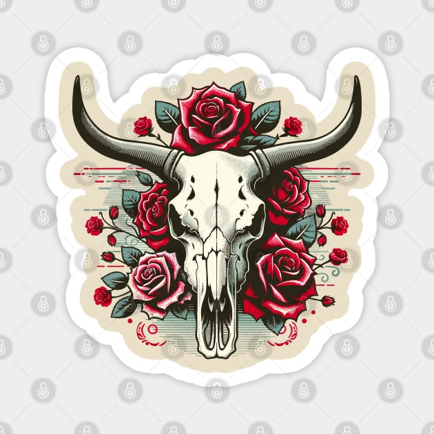 Bull skull with rose flowers Magnet by Art_Boys