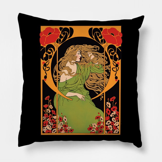 Art Deco Lady 2 (on black) Pillow by Soth Studio