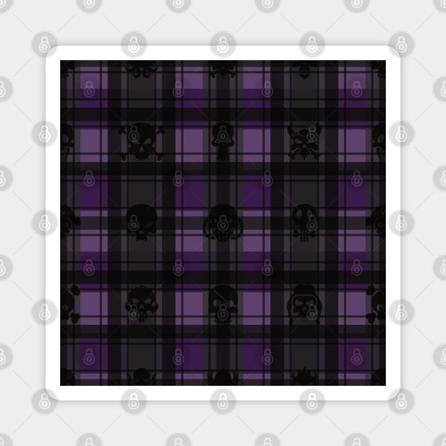 Purple and Black Skull Lumber Goth Plaid Pattern Magnet by Graveyard Gossip