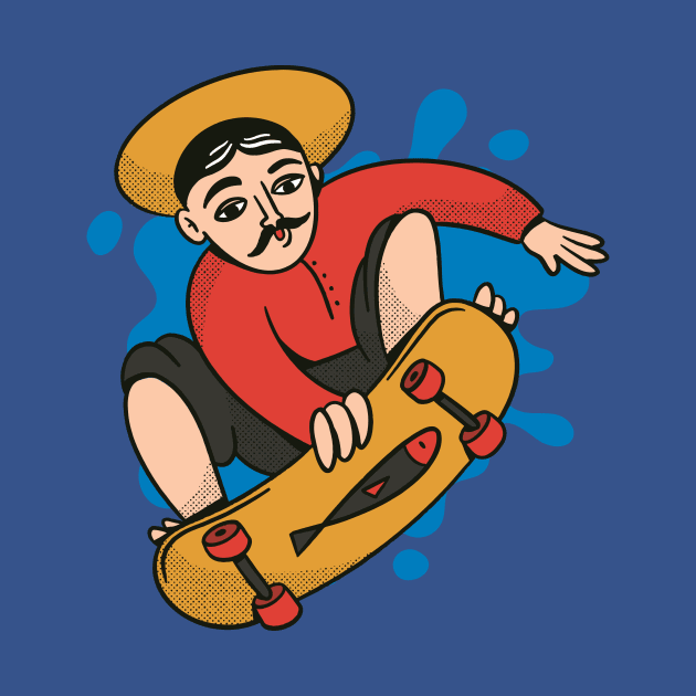 Funny Fisherman in a Red Shirt Skateboarding // Fine Art Parody by SLAG_Creative