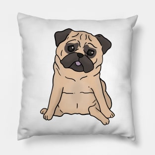 Cute pug dog hand drawn sitting with sad face Pillow