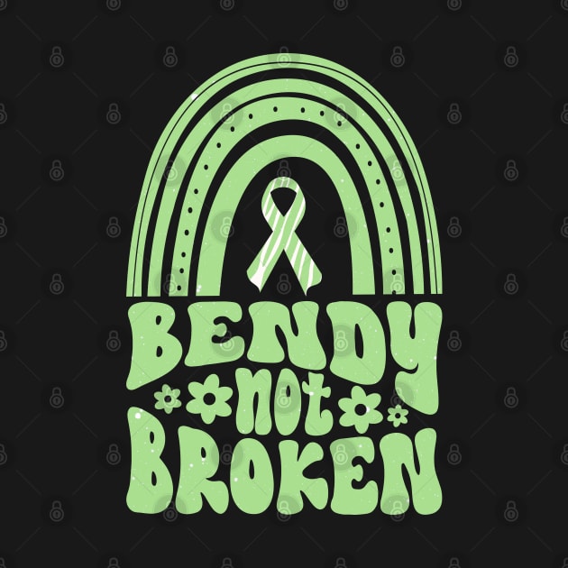 Ehlers-Danlos Syndrome Awareness Ribbon: Bendy Not Broken Green Boho Rainbow by Jesabee Designs