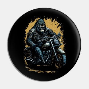 Gorilla riding a vintage motorcycle Pin