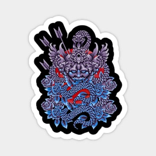 The blue snake coiled around the Hannya Mask Magnet