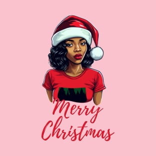 Black Woman Santa, Black Mrs Santa Claus, African American Santa, Merry Christmas T-Shirt