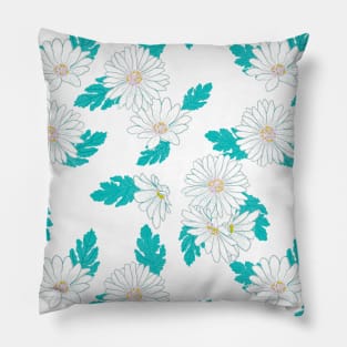 Daisy pattern, teal color palette Pillow