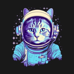 Vaporwave Retrowave Cat Astronaut - Space Colorful Illustration T-Shirt