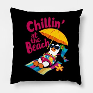 Chillin’ at the Beach Funny Penguin Vacation Pillow