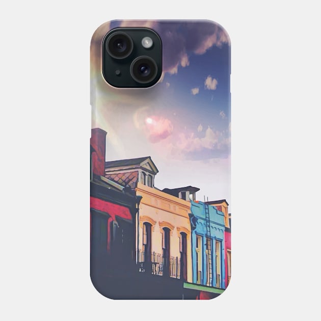 Sunny Cloudy Skies and Iconic Colorful Rainbow New Orleans French Quarter Nola Homes Yellow Light Blue Pink Orange Architecture Minimal Cityscape in Southern Louisiana Phone Case by Little Shop of Nola