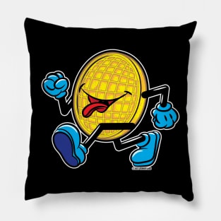 Happy Smiling Waffle Mascot strutting by Pillow