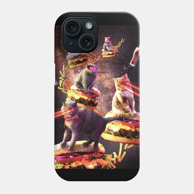 Galaxy Laser Cat On Burger - Space Cheeseburger Cats with Lazer Phone Case by Random Galaxy