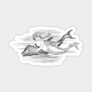 Hand Drawn Mermaid & Dolphin Pencil Magnet