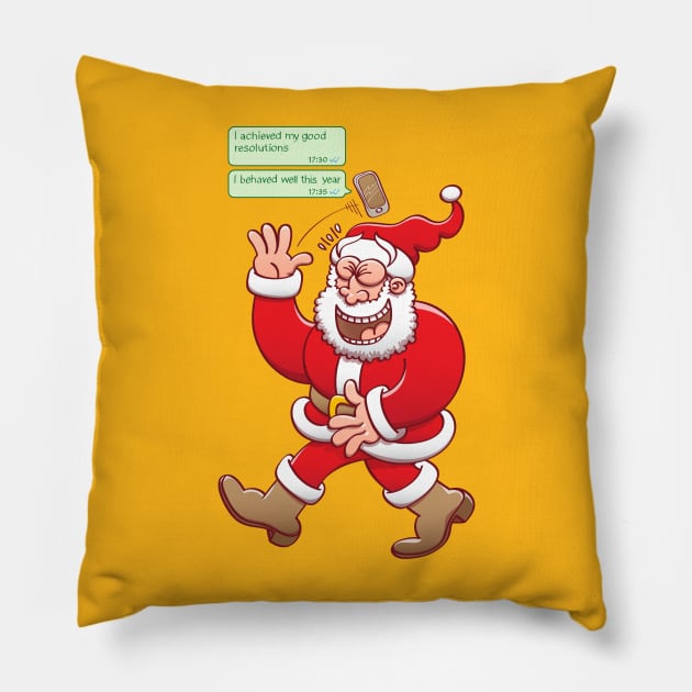 Santa laughing out loud when receiving text messages from people saying that they have been good Pillow by zooco