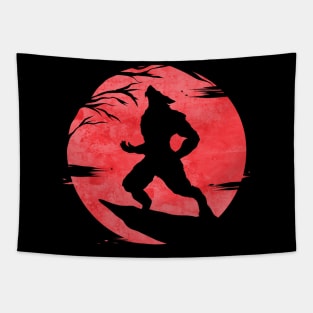 Werewolf Howling In Front Of The Moon On Halloween Tapestry