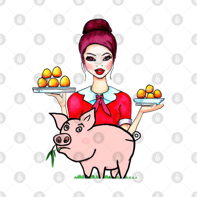 Funny Waitress Eggs and Pig by Angelic Gangster