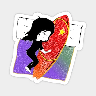 Girl sleeping with surf board Magnet