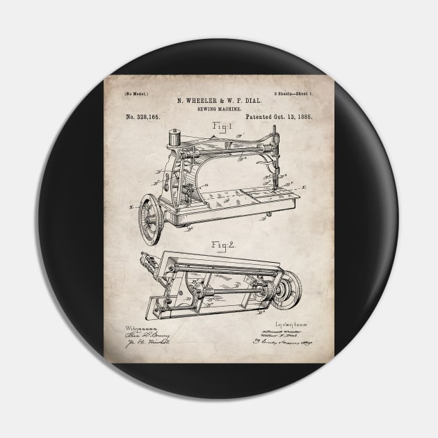 Sewing Machine Patent - Seamstress Craft Sewing Room Art - Antique Pin by patentpress