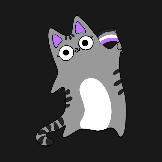 Asexual Pride Flag Waving Grey Tabby Cat Queer LGBTQIA asexuality by BluVelvet