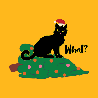 Evil black cat dropped Christmas tree T-Shirt
