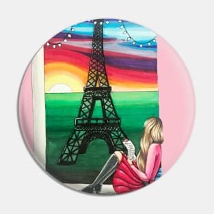 Love letter with a view of the Eiffel Tower Pin