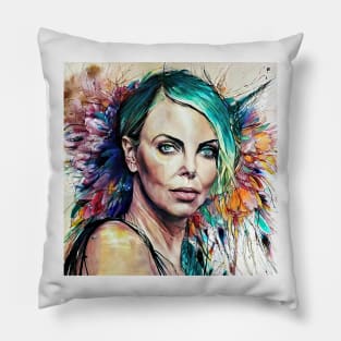 Portrait of Charlize with flowers Pillow