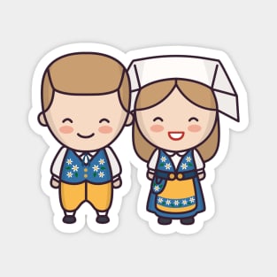 Cute Swedish Couple in Traditional Clothing Cartoon Magnet