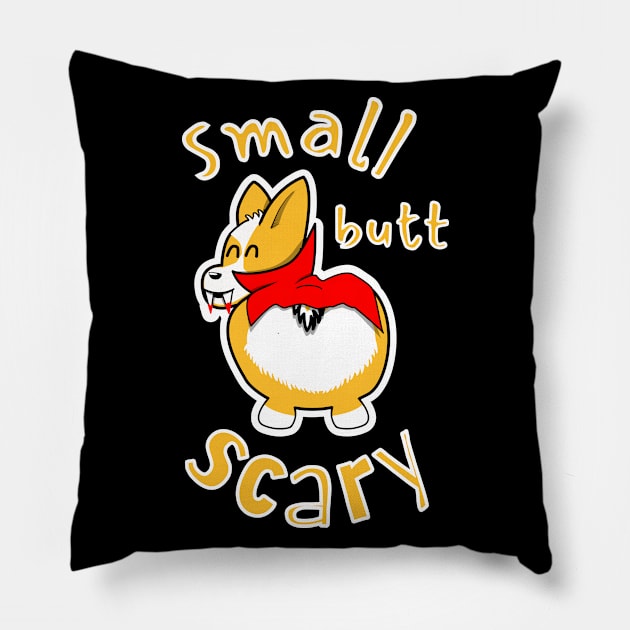 Small Butt Scary Corgi in Costume Pillow by The Green Path