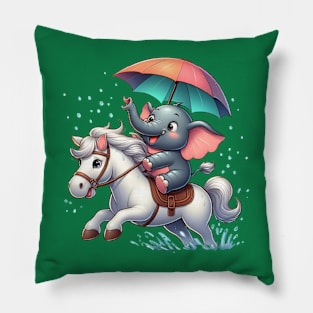 Little elephant carrying an umbrella riding a horse Pillow