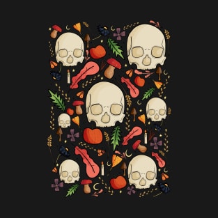 Skulls, leaves and mushrooms T-Shirt