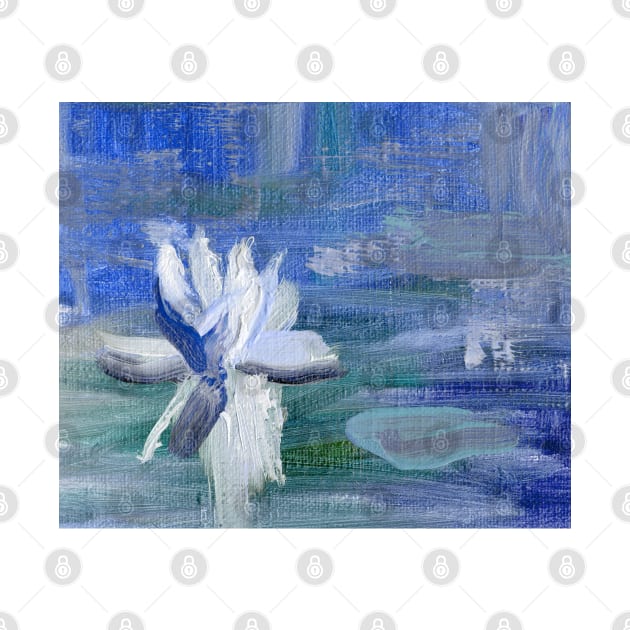 Abstract Oil Painting Waterlily White Blue by Go Abstract Art