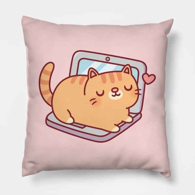 Cute Chubby Tabby Cat Resting On Laptop Pillow by rustydoodle