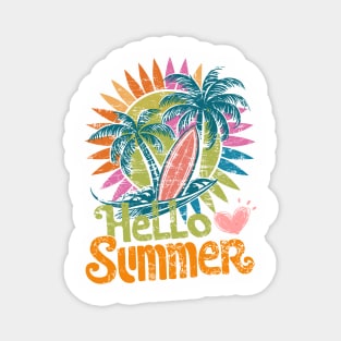 Hawaii Beach Vacation Palm Retro Sunset with Surfing Wave Magnet