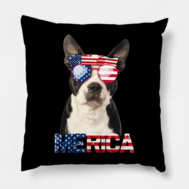 Merica Boston Terriers Dog American Flag 4Th Of July Pillow by jrgenbode