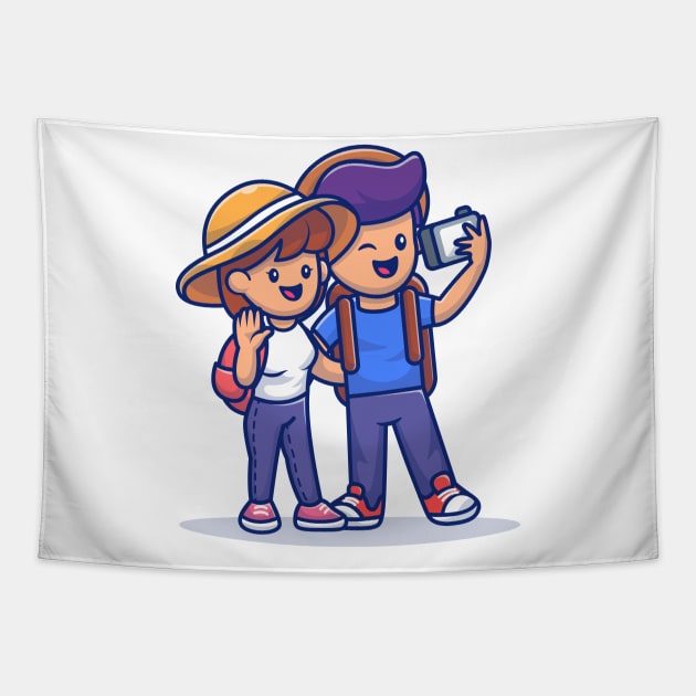 Cute Couple Boy And Girl Travelling Together (2) Tapestry by Catalyst Labs