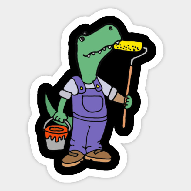 Cute Green T Rex Dinosaur House Painter Painter Sticker