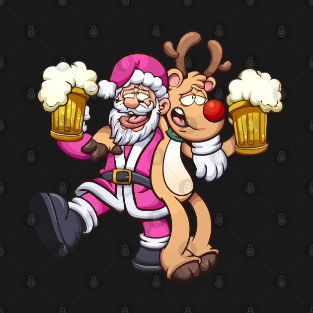 Retro Vintage Pink Funny Santa Claus with beer by reedae